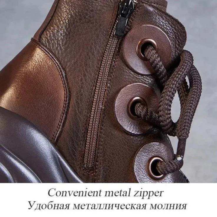 H233382Z Women's Casual Shoes: Leather Ankle Boots with Thick Bottom