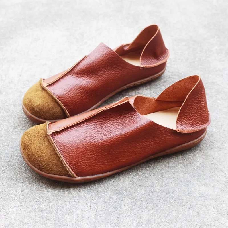 Handmade Retro Soft Leather Loafers Designers Flats For Women