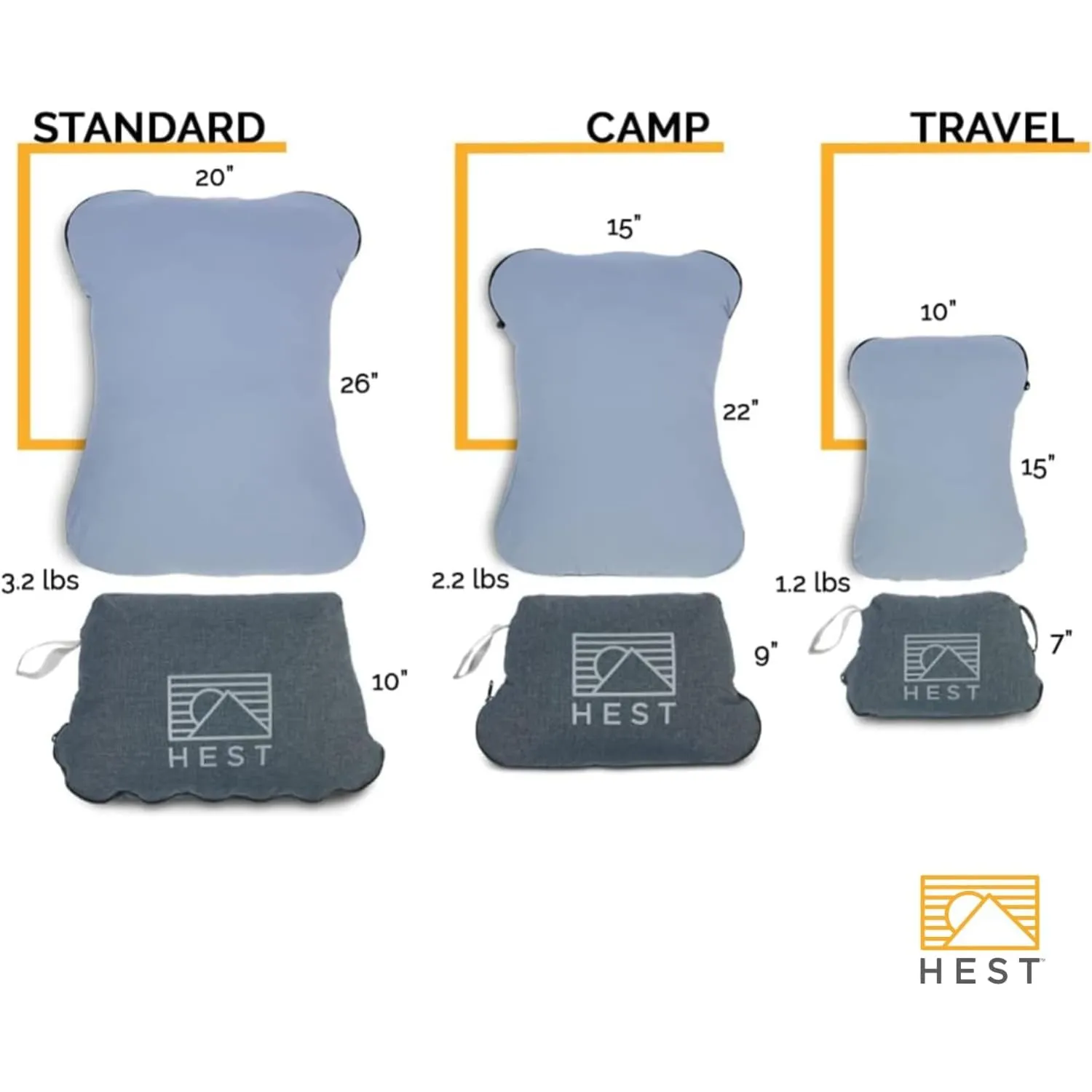 HEST Camp Pillow - Temperature Resilient Memory Foam - Essential for Camping, Backpacking, and Outdoors - Compact Packable Travel Pillow - 15" L x 22" W