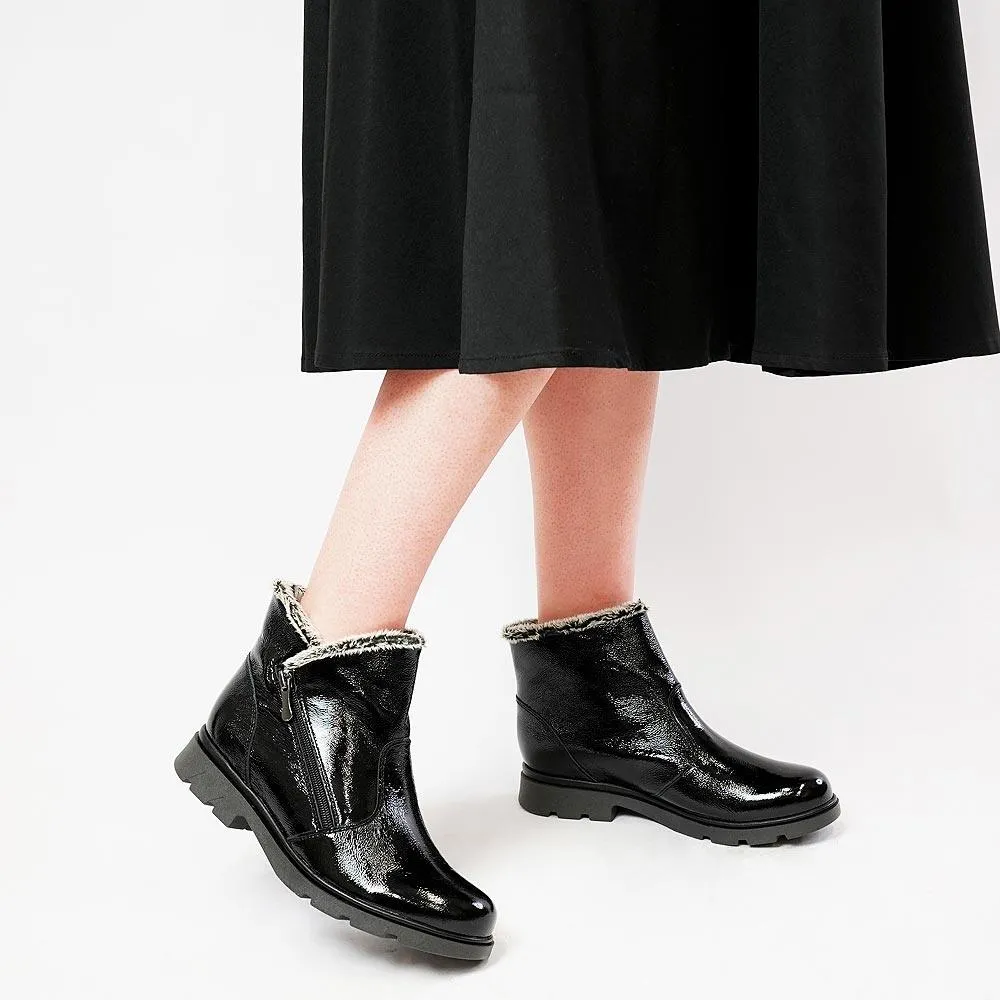 Hf-21062Ne Black Patent Ankle Boots