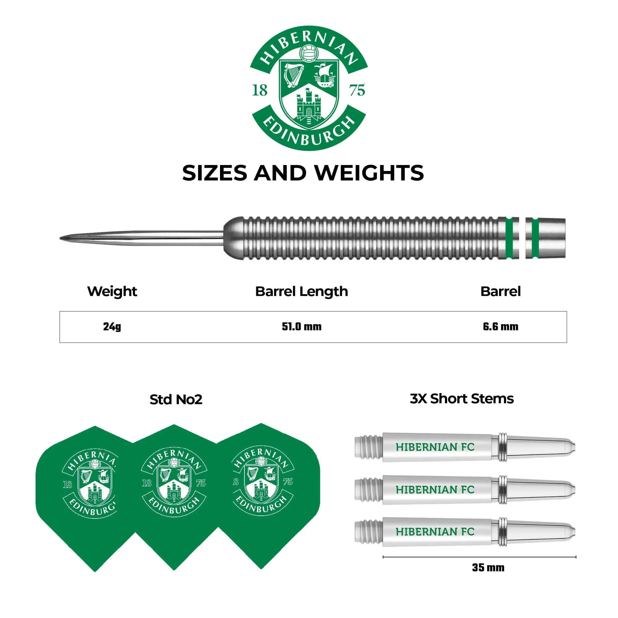 Hibernian FC - Official Licensed - Steel Tip Darts - Tungsten - 24g