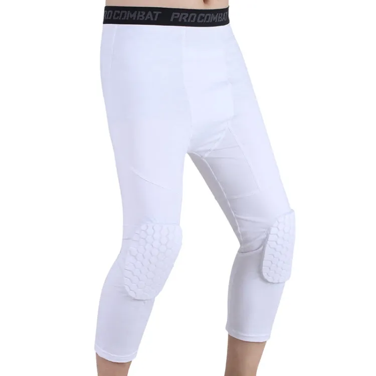 High Elastic Lycra Honeycomb Crash Pants Men Basketball Fitness Seven-tenths Sweatpants, Specification: L(White)