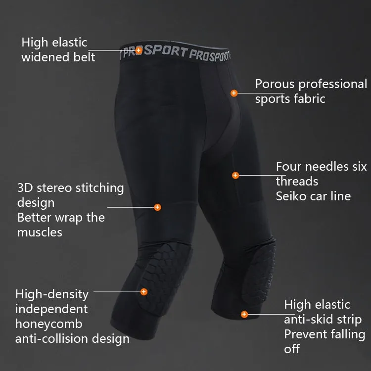 High Elastic Lycra Honeycomb Crash Pants Men Basketball Fitness Seven-tenths Sweatpants, Specification: S(Black)