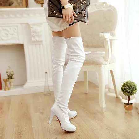 High heels fold over thigh high boots slimming long boots