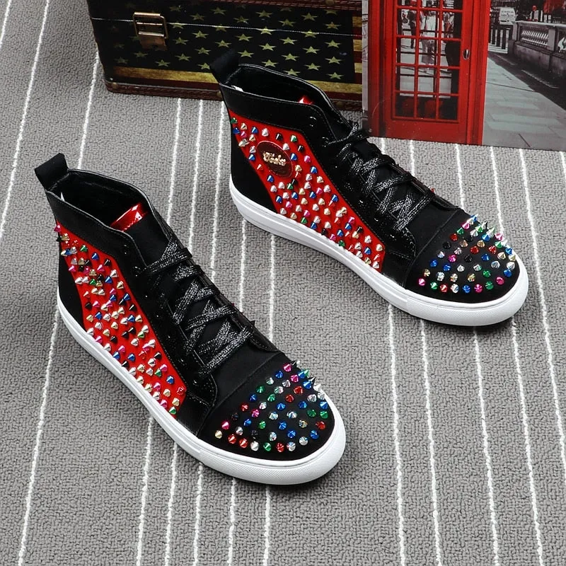 High Top Men Hip Hop Sneaker Colorful Rivet Studs