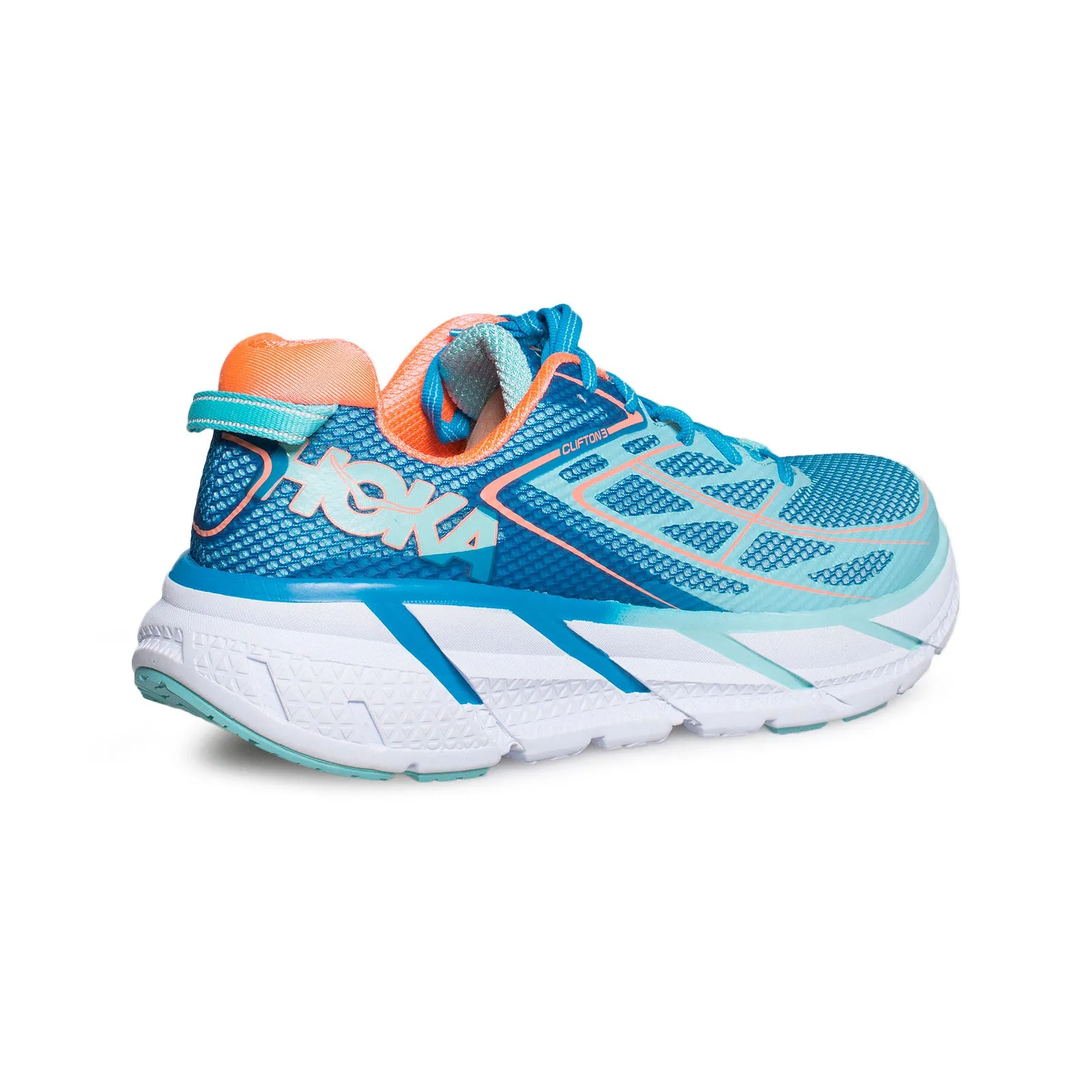 Hoka One One Clifton 3 Blue Jewel / Neon Coral Running Shoes - Women's