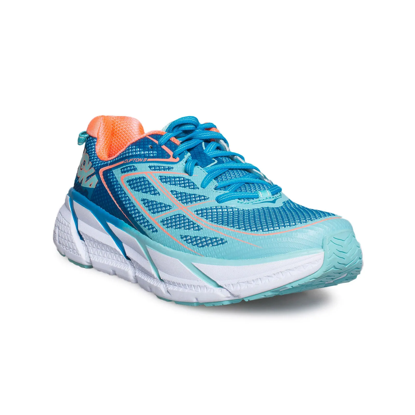 Hoka One One Clifton 3 Blue Jewel / Neon Coral Running Shoes - Women's