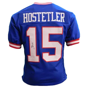 Jeff Hostetler Autographed Pro Style Blue Football Jersey (JSA)