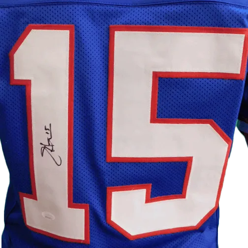 Jeff Hostetler Autographed Pro Style Blue Football Jersey (JSA)