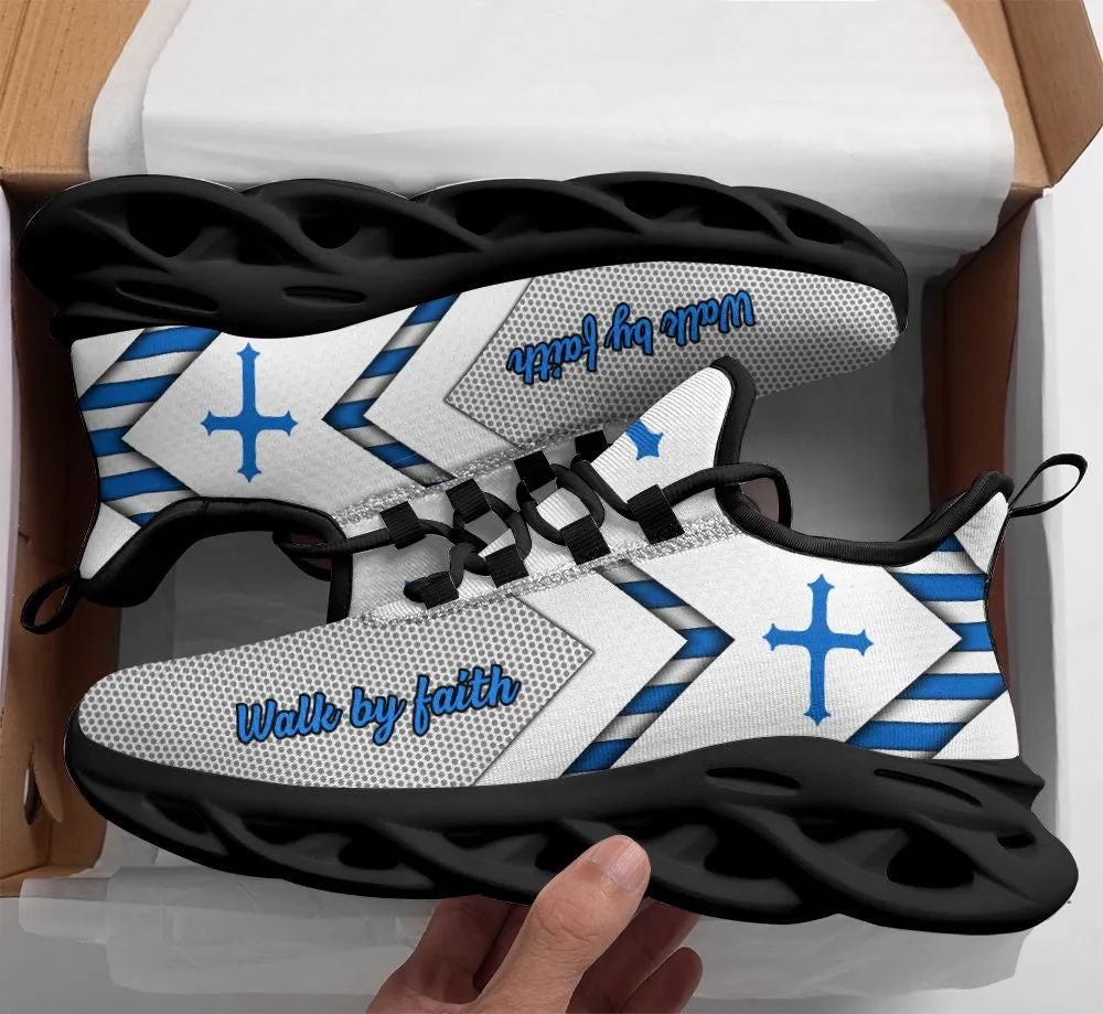 Jesus Walk By Faith Running Sneakers White 1 Max Soul Shoes - Christian Shoes For Men And Women