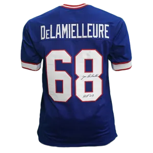 Joe DeLamielleure Autographed Pro Style Football Jersey Blue HOF 03 Inscription (JSA)