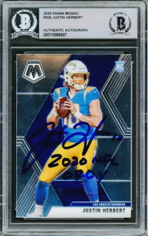 Justin Herbert Autographed 2020 Panini Mosaic Rookie Card #204 Los Angeles Chargers "2020 NFL OROY" Beckett BAS #15866687