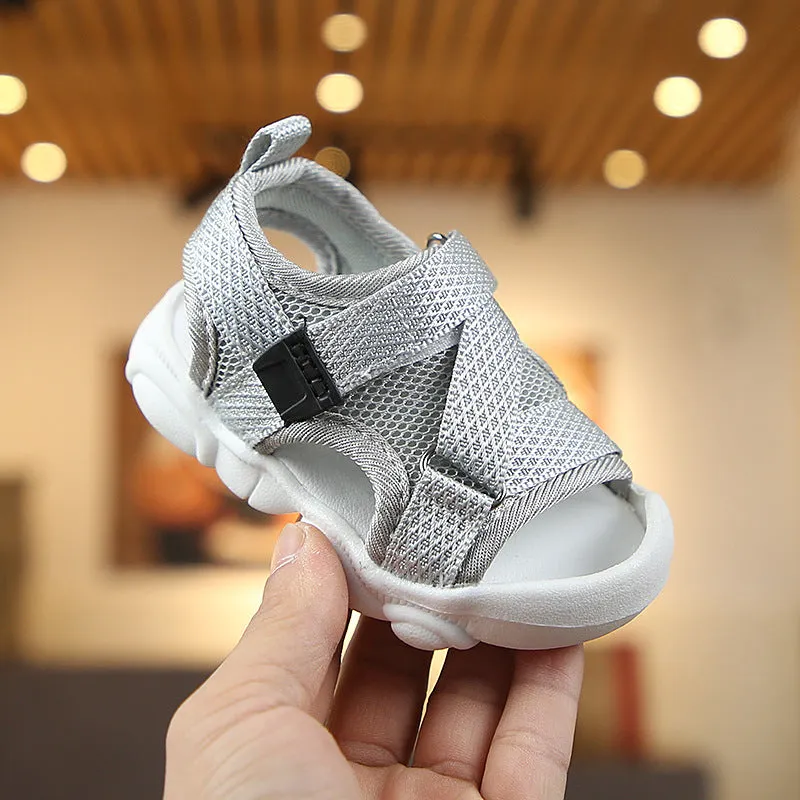 Kids Solid Color Velcro Style Baby  Canvas Sandals Newborn Beach Shoes