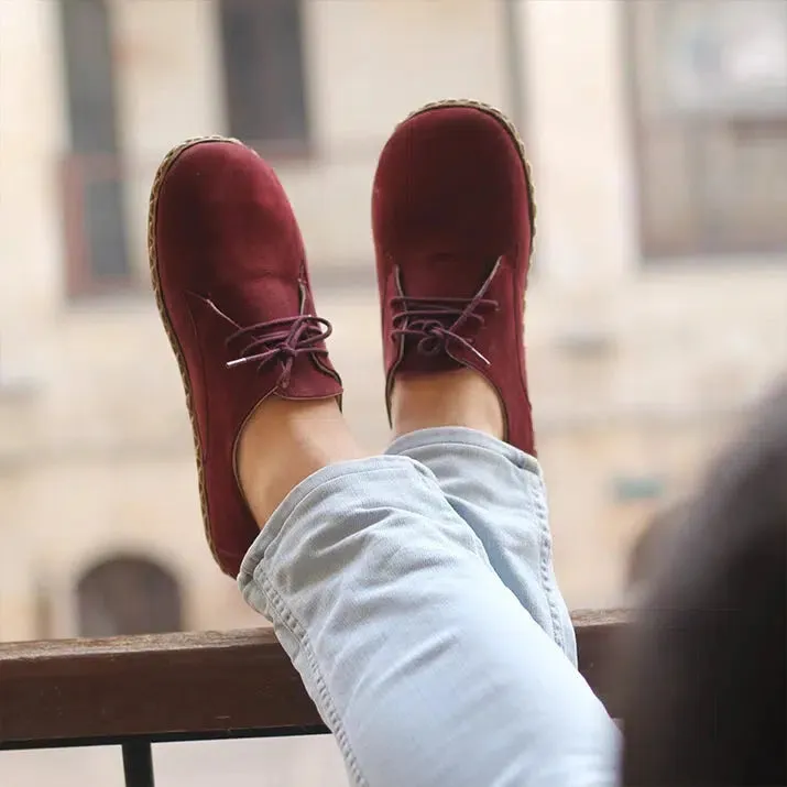 Lace Barefoot Men's Shoes Nubuck Burgundy