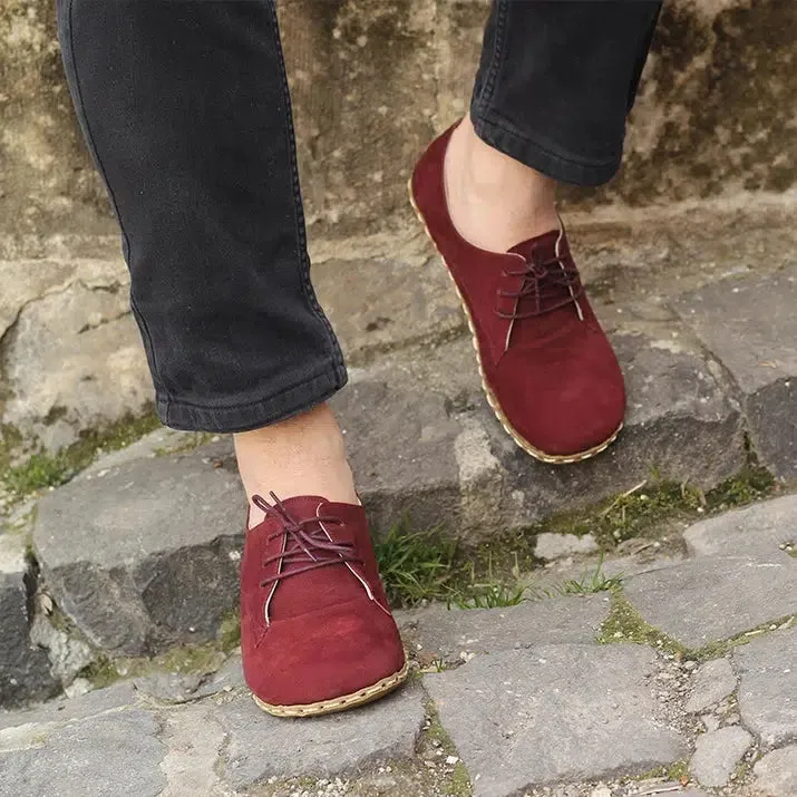 Lace Barefoot Men's Shoes Nubuck Burgundy