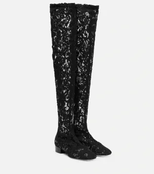 Lace Round Toe Low Heel Over-the-Knee Boots