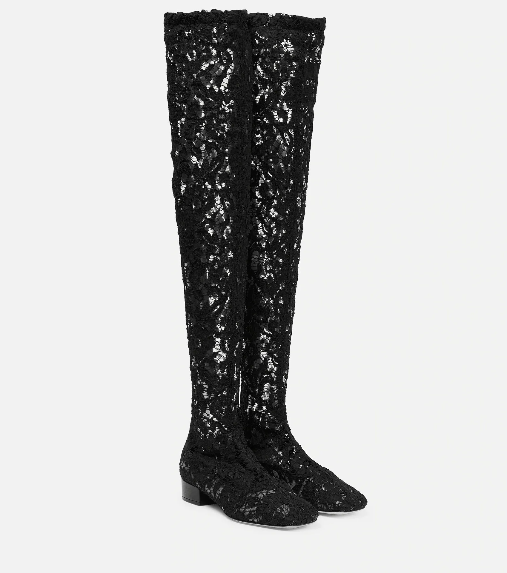 Lace Round Toe Low Heel Over-the-Knee Boots