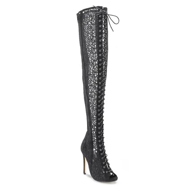 Lace Stilleto Over The Knee Boots