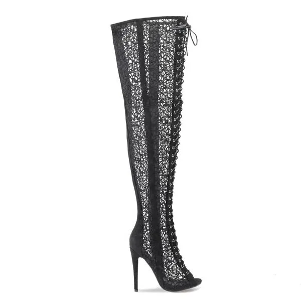 Lace Stilleto Over The Knee Boots