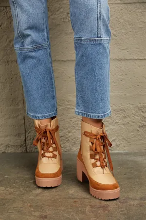 Lace Up Lug Booties in Tan