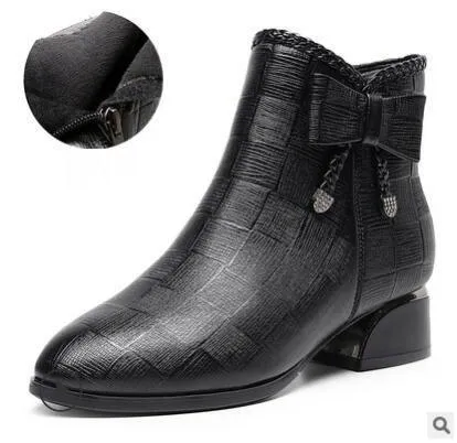 Leather Thick Heels Women's Casual Shoes GRCL0336 Short Ankle Boots