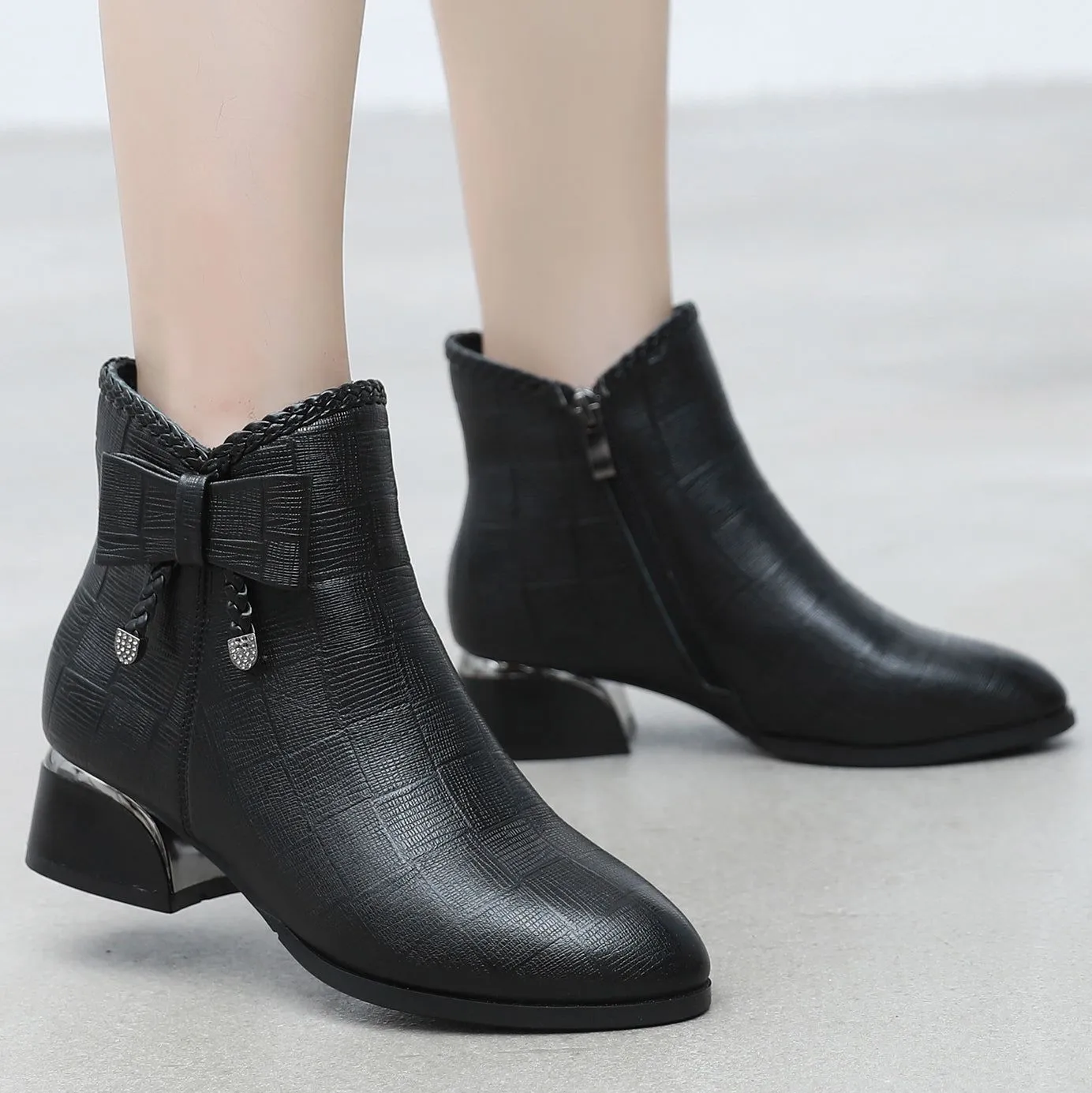 Leather Thick Heels Women's Casual Shoes GRCL0336 Short Ankle Boots