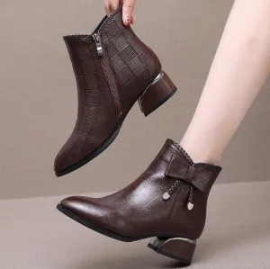 Leather Thick Heels Women's Casual Shoes GRCL0336 Short Ankle Boots