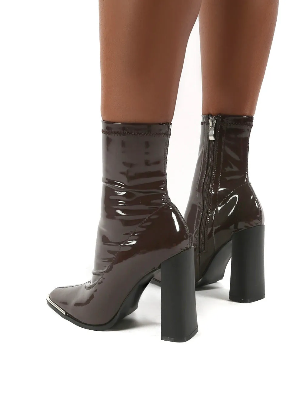 Liberty Chocolate Sock High Heeled Ankle Boots