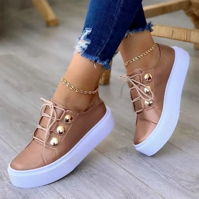 Light Breathable Casual Female Flat Shoes White/Gold/Black/Rose Gold