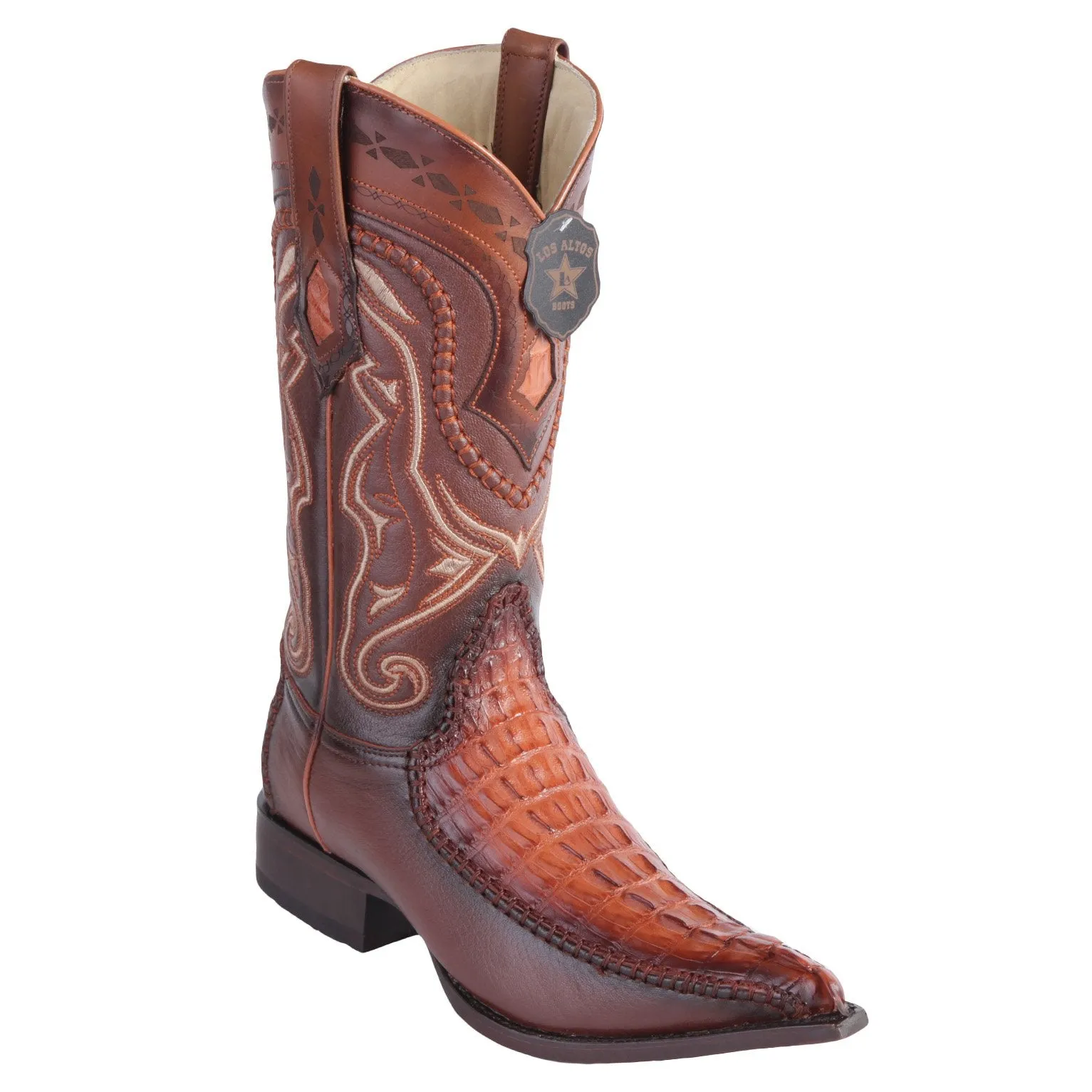 Los Altos Boots Caiman Tail 3x Toe Stitched Boots - Faded Cognac