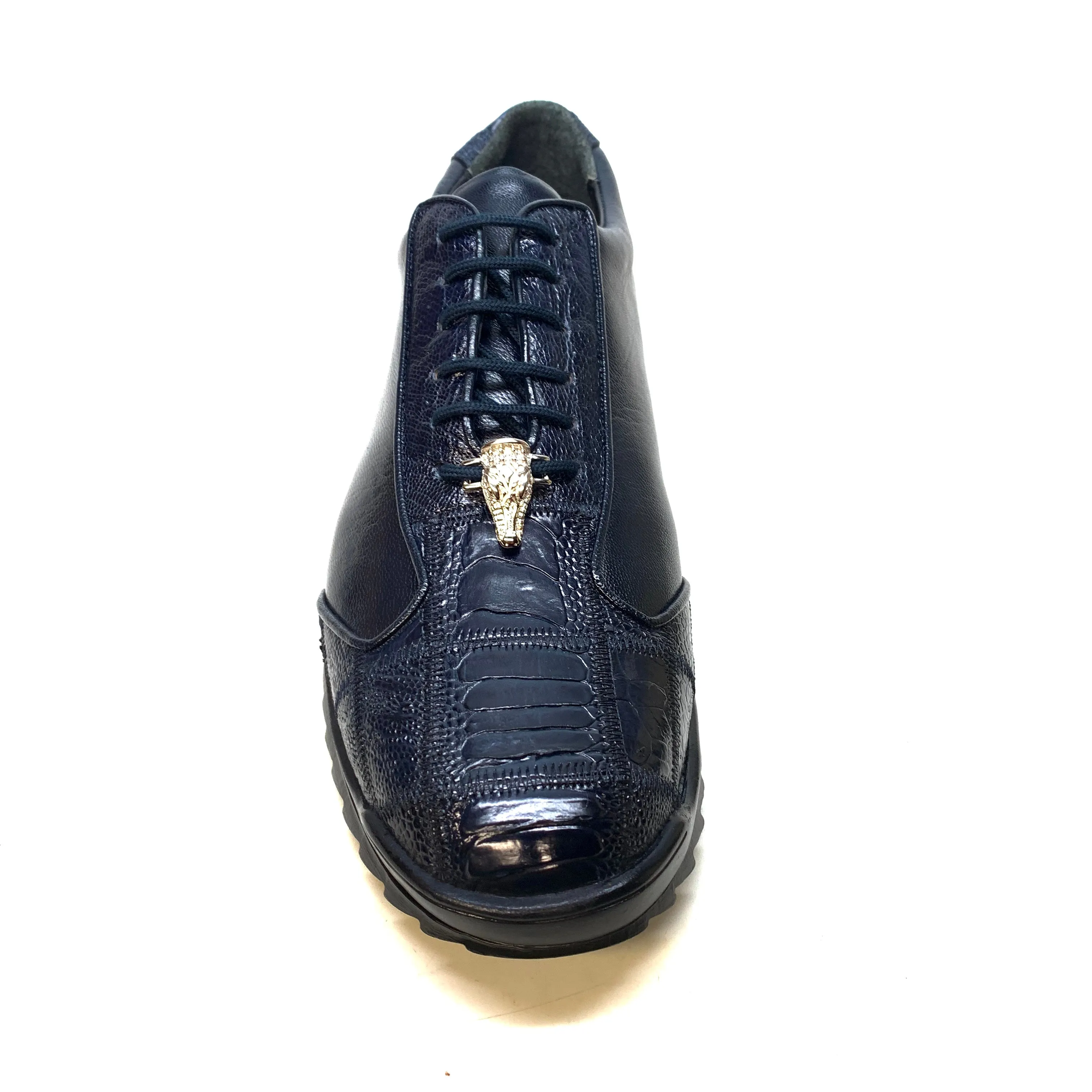 Los Altos Navy Blue Ostrich Leg Lace Up Sneakers