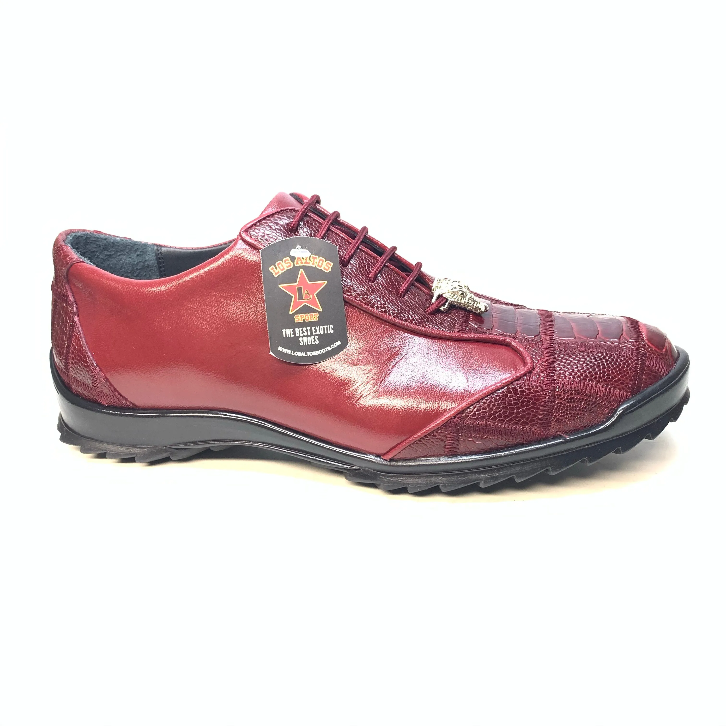 Los Altos Wine Red Ostrich Leg Lace Up Sneakers