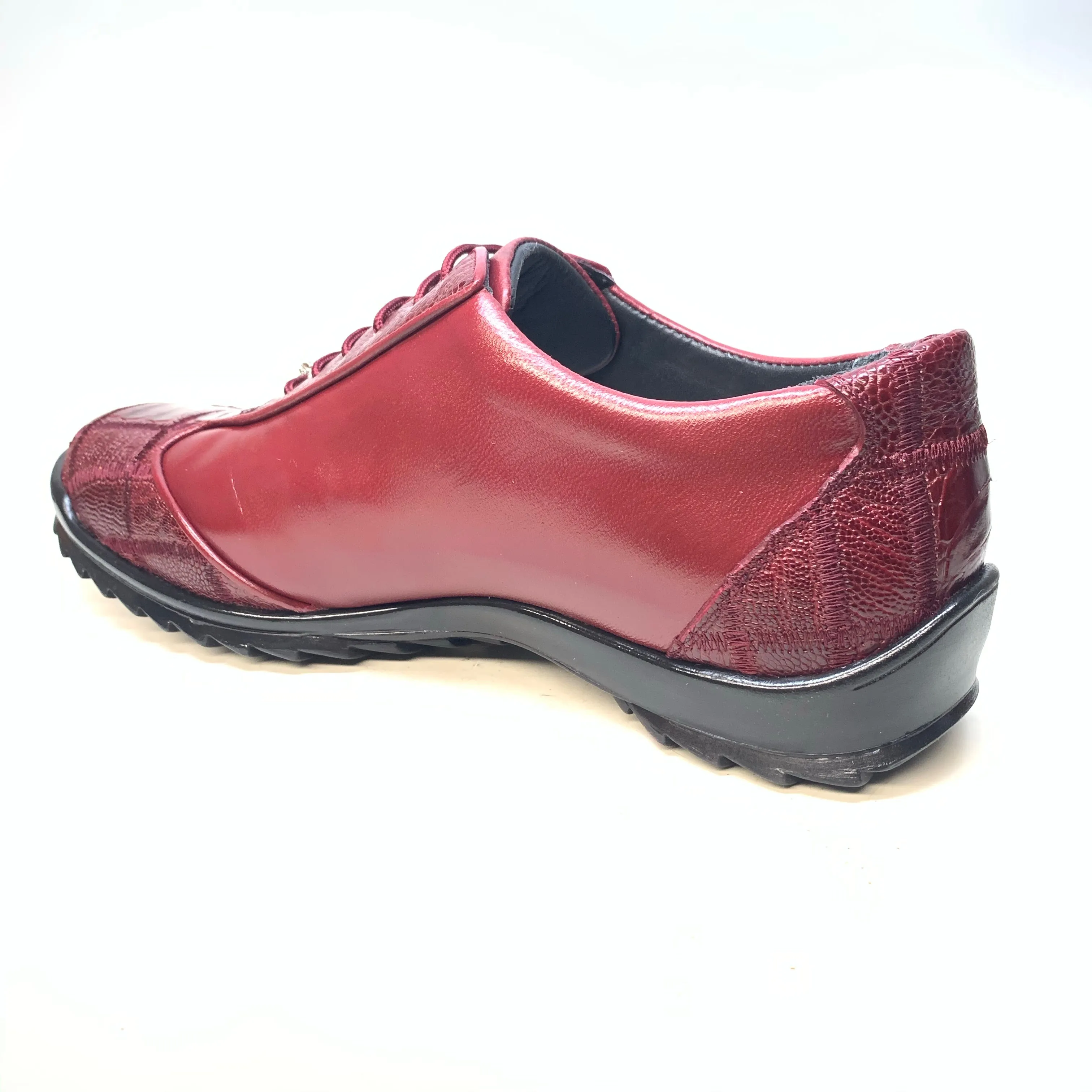 Los Altos Wine Red Ostrich Leg Lace Up Sneakers