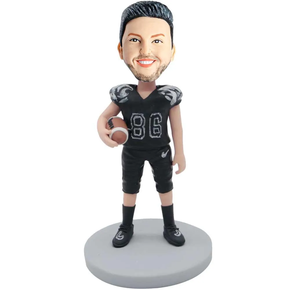 Male Football Player In Black Sportswear With Football Custom Figure Bobbleheads