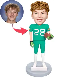 Male Football Player In Green Team Uniform Custom Figure Bobbleheads