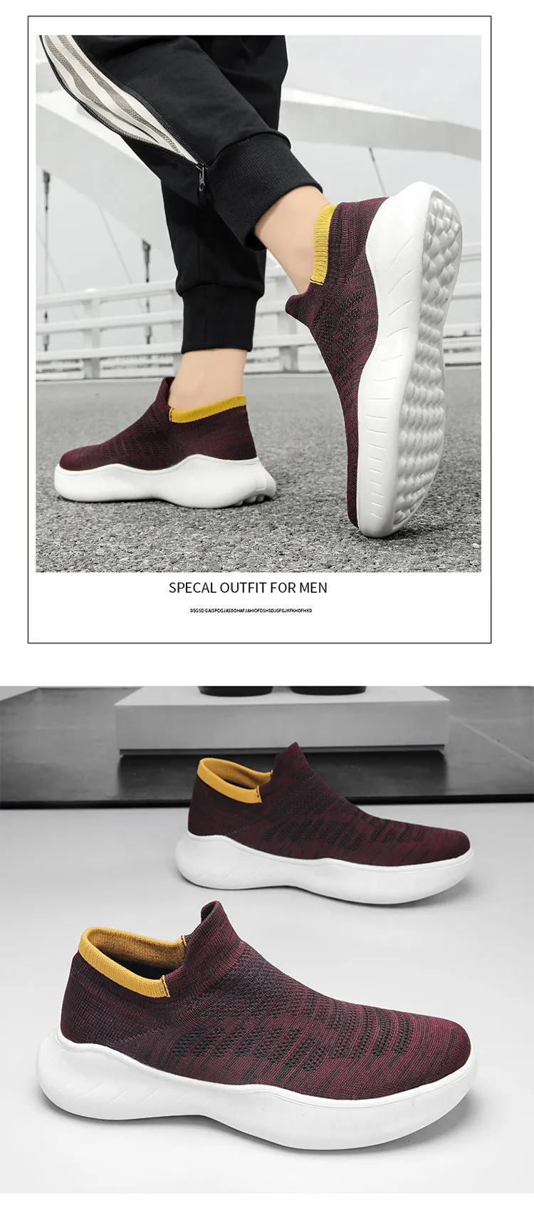 Men's Casual Sneakers Socks Shoes Knitted Breathable Lightweight Comfortable Slip On Loafers Walking Shoes