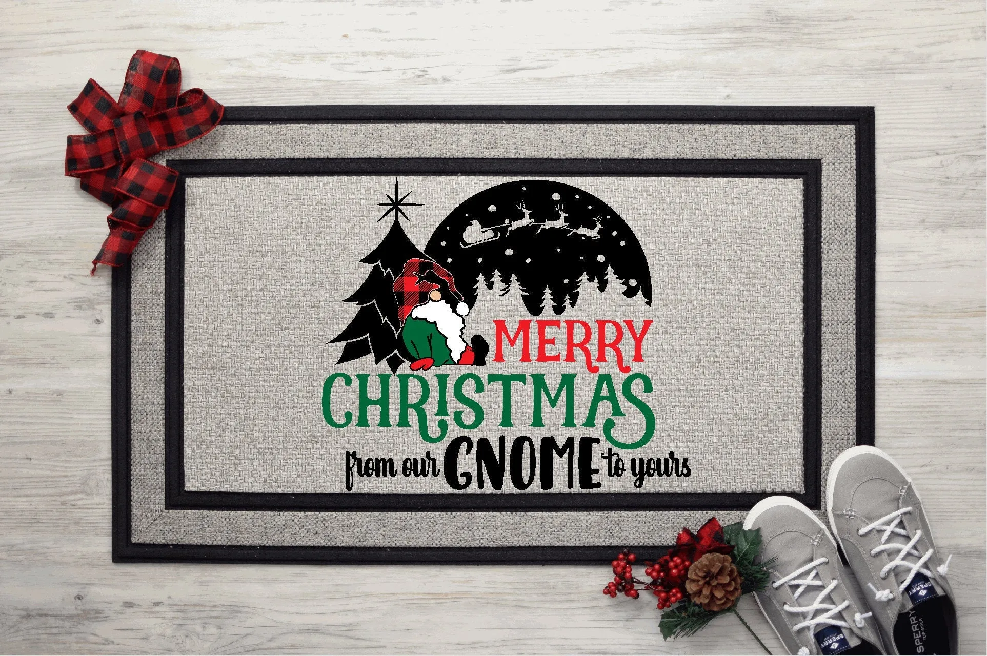 Merry Christmas From Our Gnome To Yours Doormat, Custom Doormat