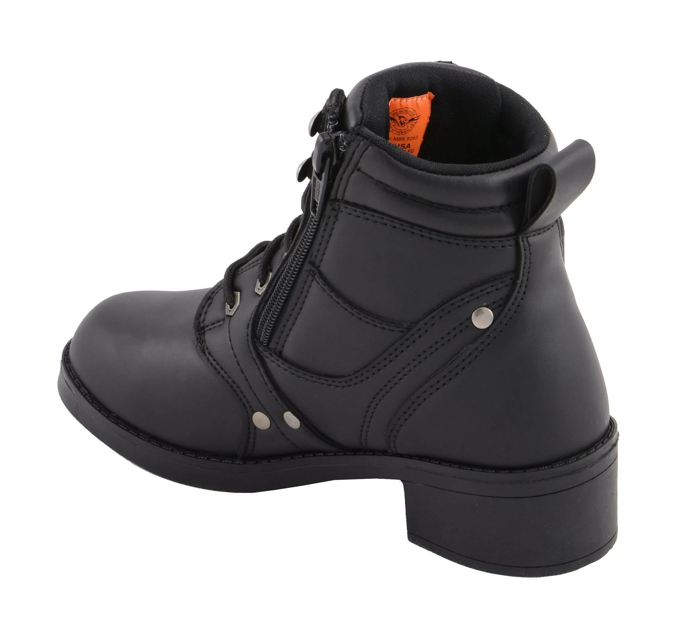 Milwaukee Leather MBK9265 Boys Black Lace-Up Boots with Side Zipper Entry