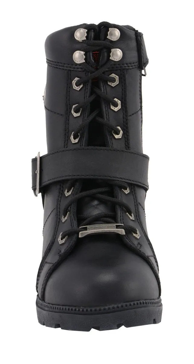 Milwaukee Leather MBL9325 Women's Premium Black Lace-Up Classic Leather Motorcycle Biker Boots w/ Side Zipper