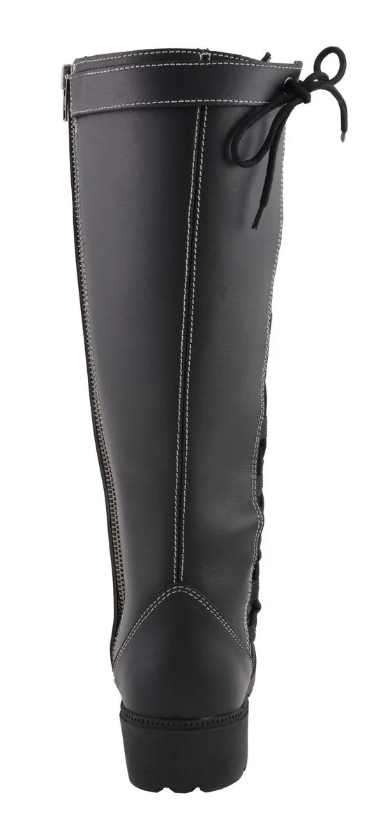 Milwaukee Leather MBL9370 Women's Black 17-Inch Lace Side Leather Boots with Contrast White Stitching