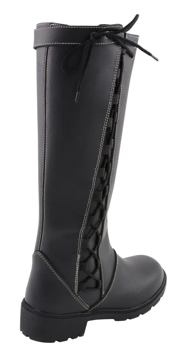 Milwaukee Leather MBL9370 Women's Black 17-Inch Lace Side Leather Boots with Contrast White Stitching