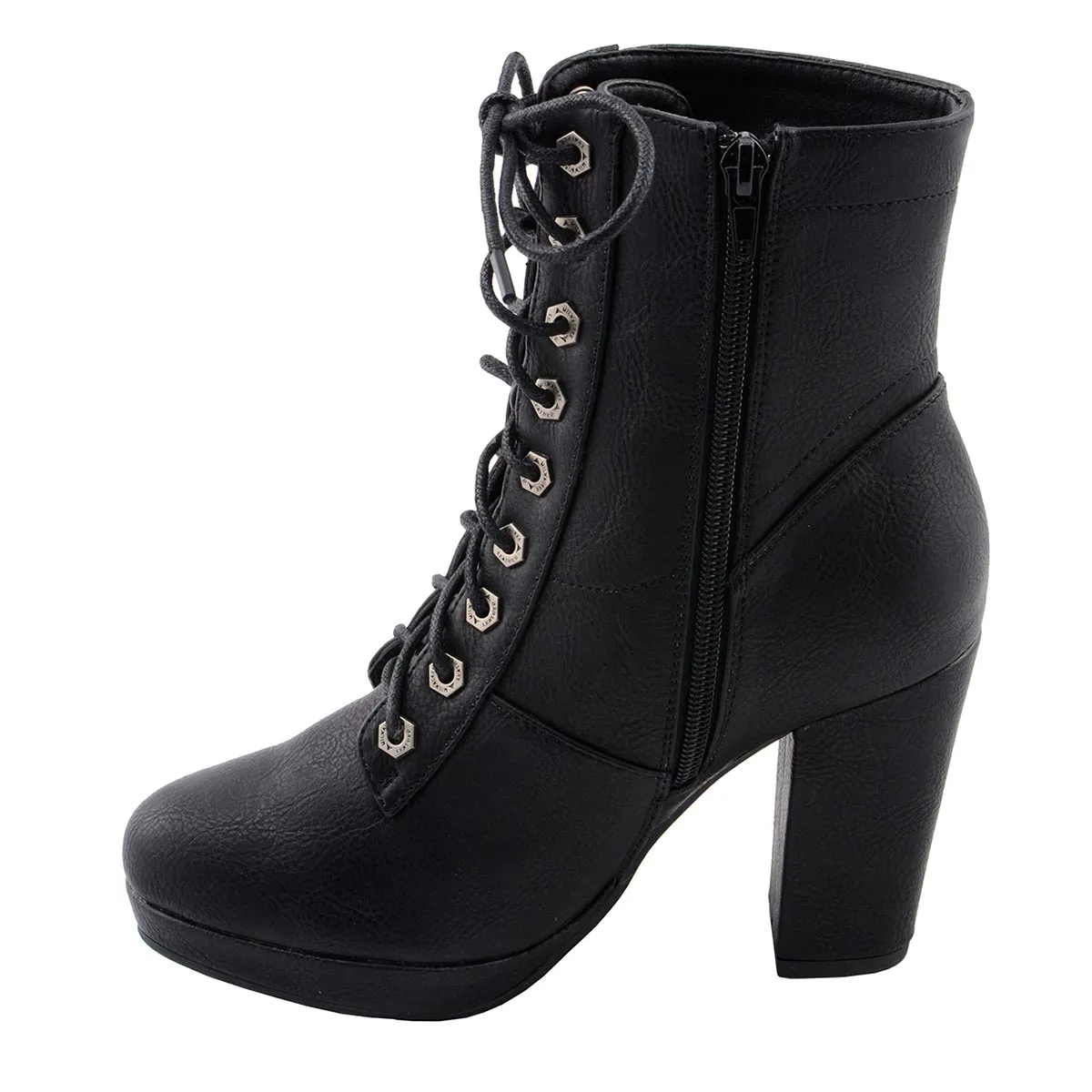 Milwaukee Leather MBL9418 Women's Black Lace-Up Fashion Boots with Studded Accents and Platform Heel