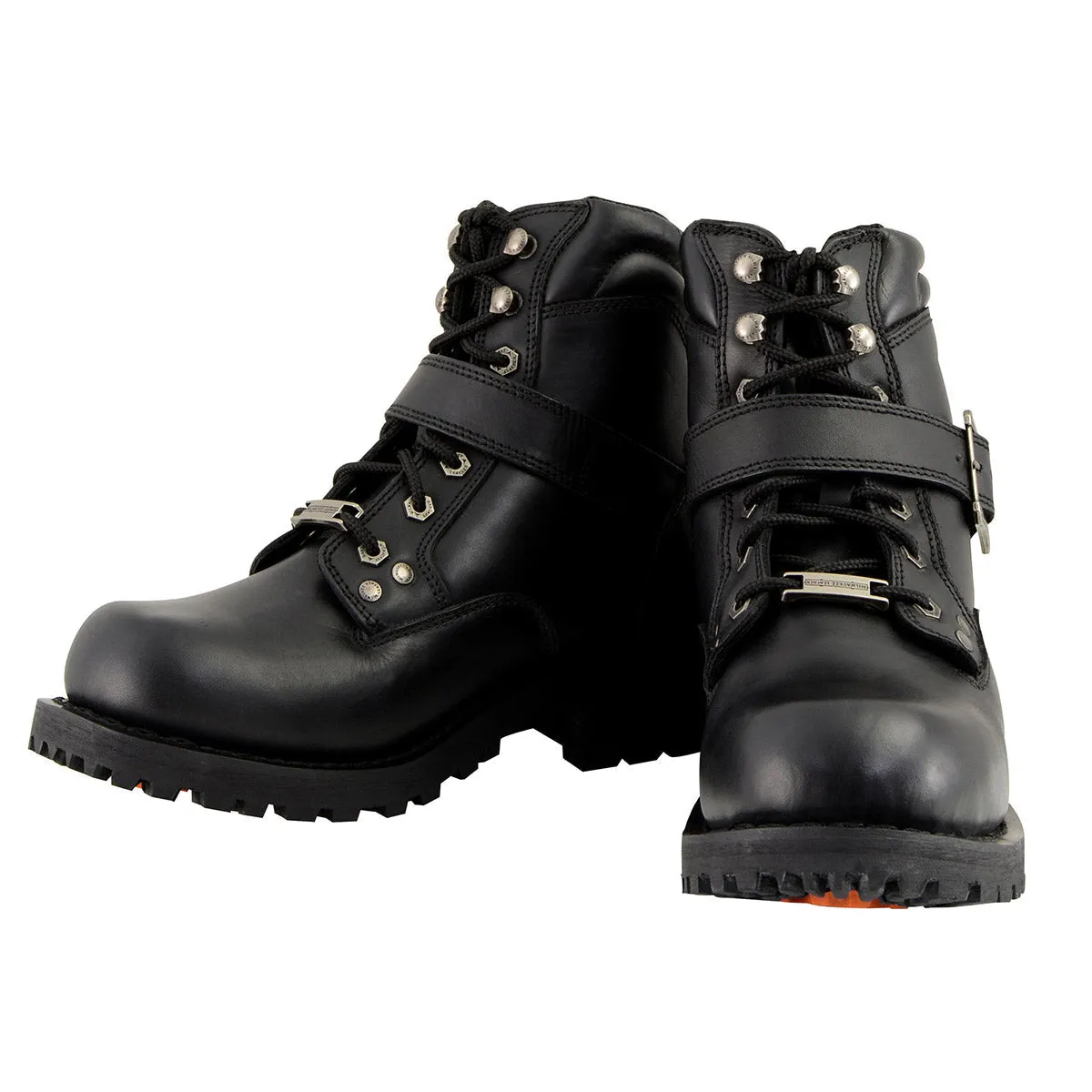 Milwaukee Leather MBM9010 Men's Black Lace-Up 6-inch Engineer Boots with Side Buckle