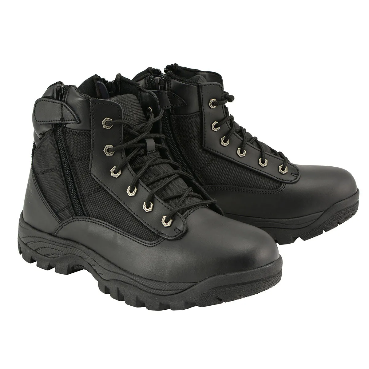 Milwaukee Leather MBM9011 Men's 6-inch Black Leather Swat Style-Tactical Lace-Up Biker Boots w/ Side Zippers