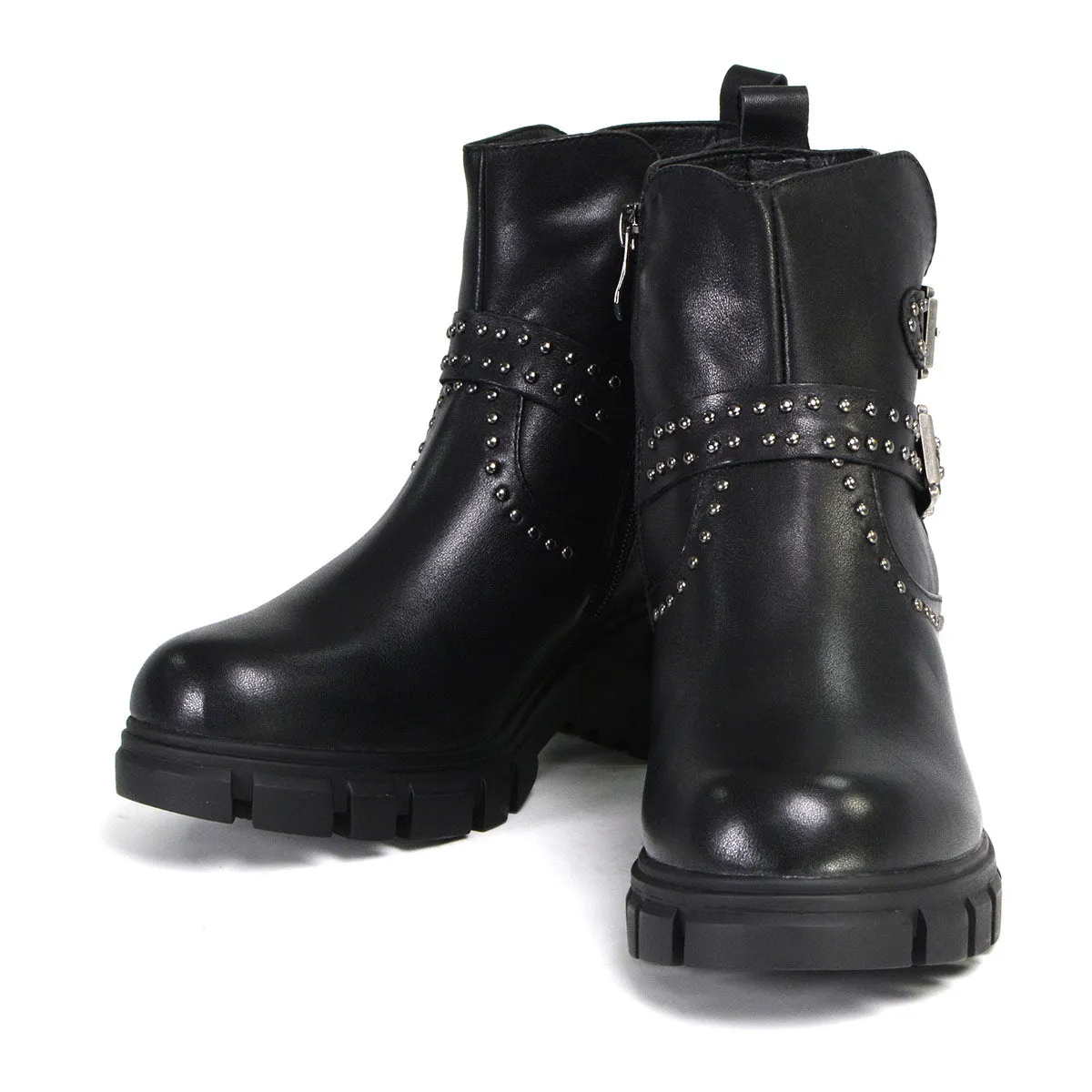 Milwaukee Leather Women's Siren Premium Black Leather Studded Fashion Boots w/ Side Zippers MBL9446