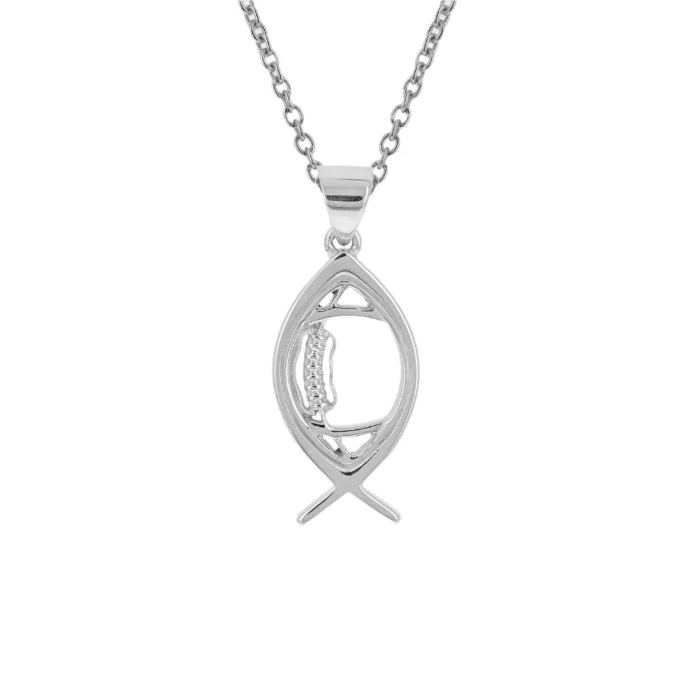 Mini Ichthys Football Necklace | Sterling Silver