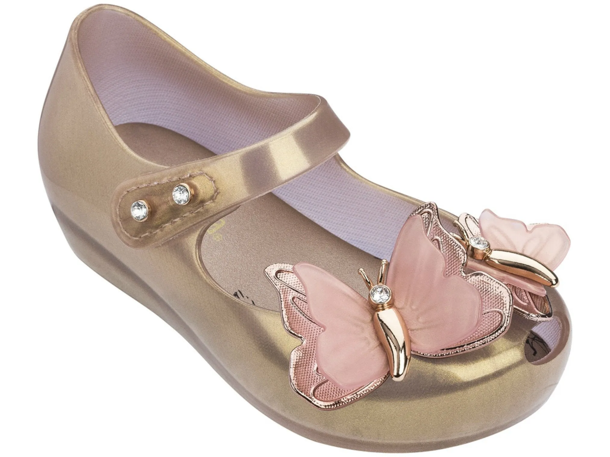 Mini Melissa Ultra Girl Swarovski Special Edition Metallic Pink Butterfly Shoes