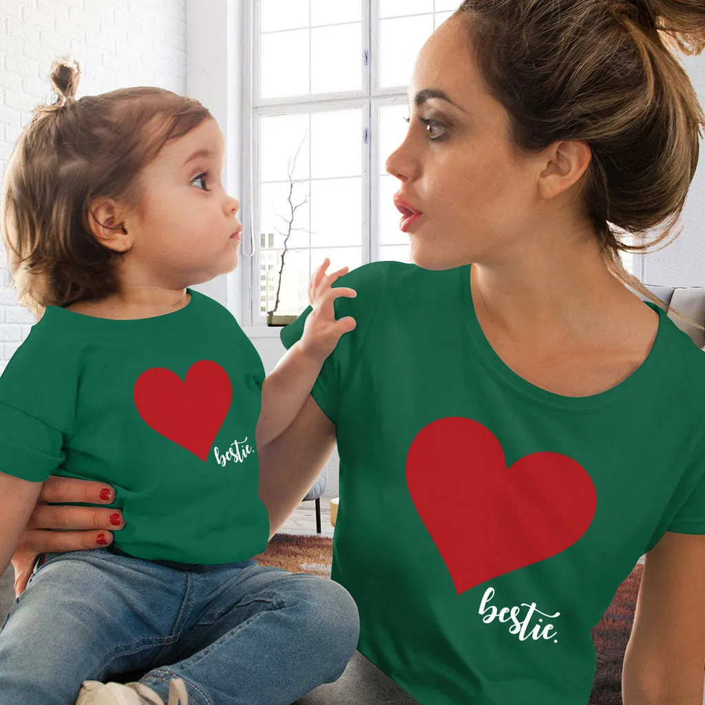 Mommy and Me Short Sleeves Shirts Love Heart Printed T-Shirt Tops Blouse Mother Daughter Matching Clothes Outfits