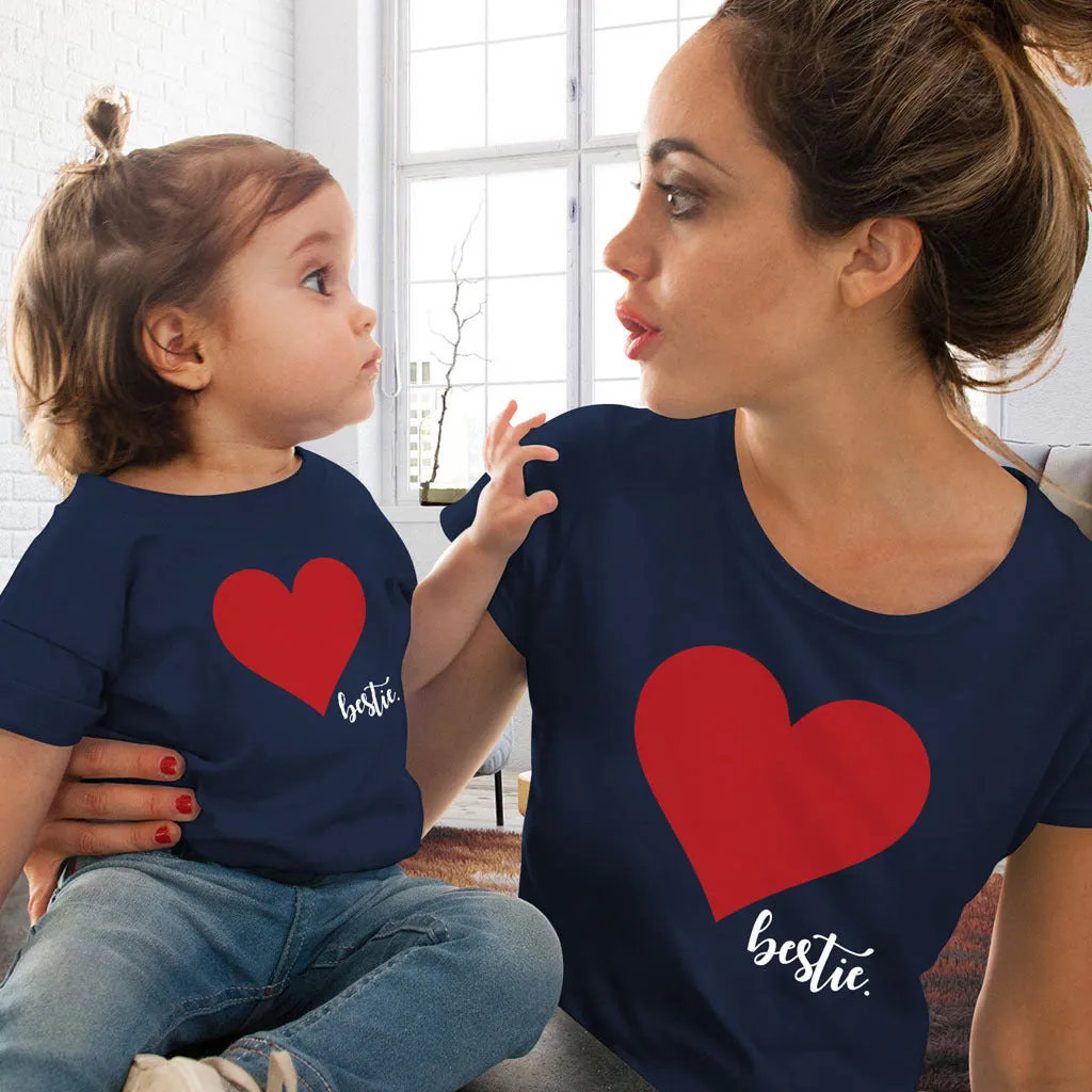 Mommy and Me Short Sleeves Shirts Love Heart Printed T-Shirt Tops Blouse Mother Daughter Matching Clothes Outfits