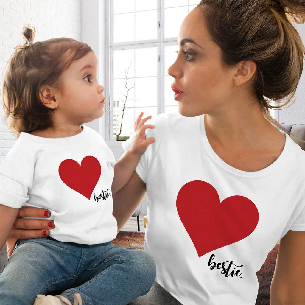 Mommy and Me Short Sleeves Shirts Love Heart Printed T-Shirt Tops Blouse Mother Daughter Matching Clothes Outfits